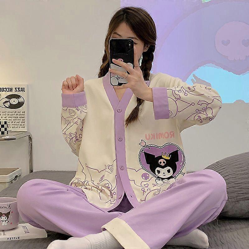 GaiBoSiSanrio Kulomi automne nouveau pyjama femmes dessin animé impression pur coton doux et mignon jade cannelle chien loungewear set4