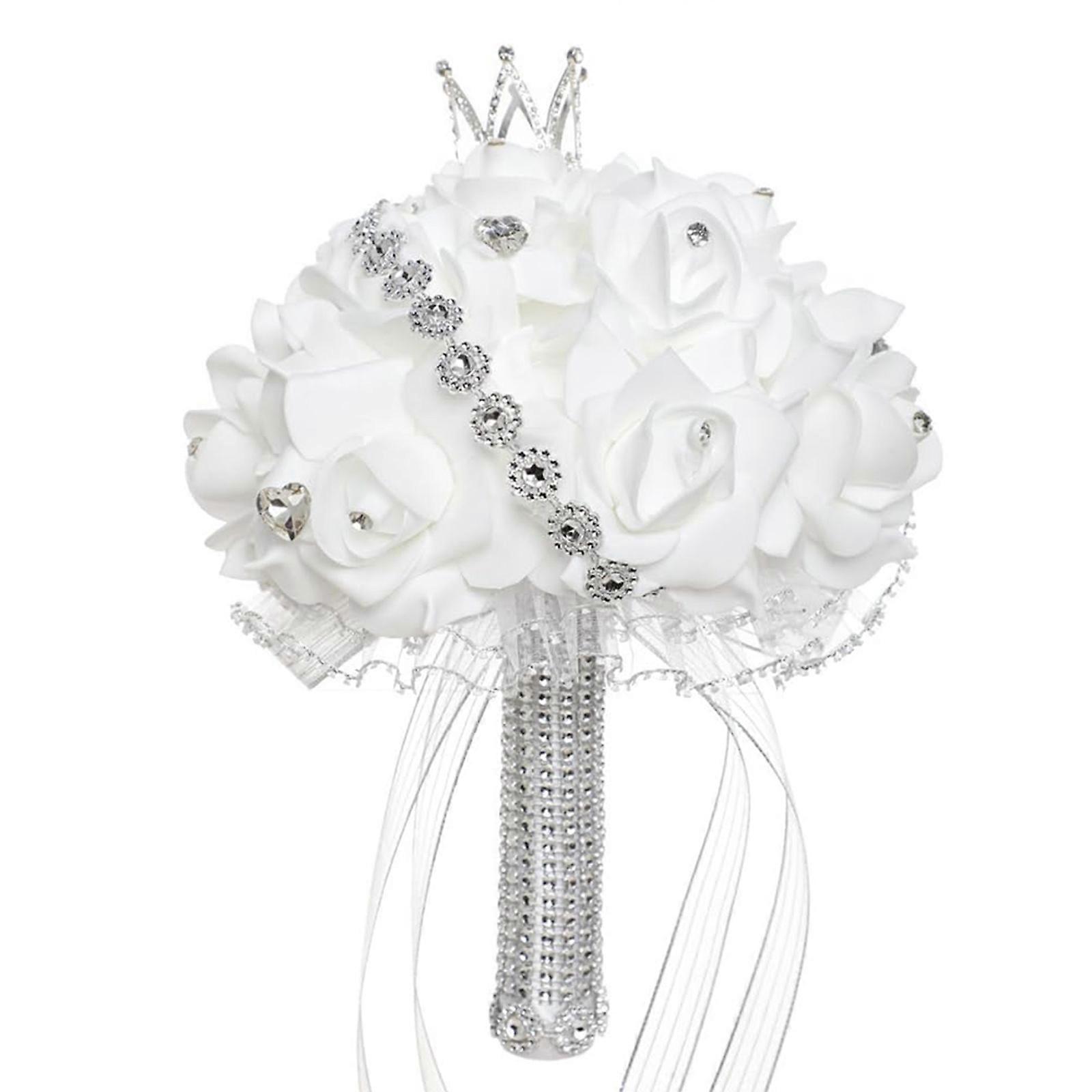 Silver Artificial bridal bouquet with sparkling diamonds