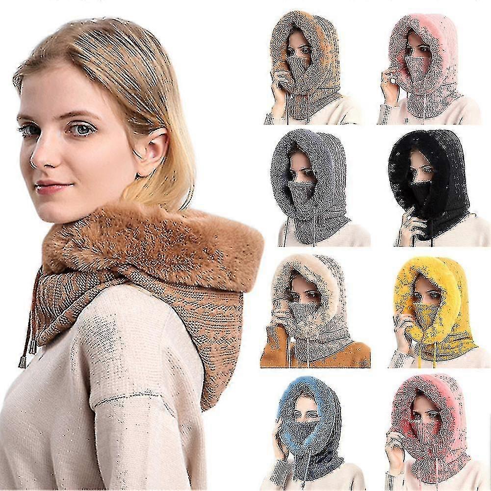3 In 1 Winter Knitted Wool Cap Scarf Set Cold Ski Cap Face And Neck All Round Warmth Stretch Wool Cap Face And Neck Warmth Set-lian