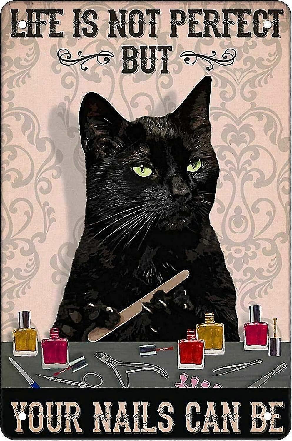 Placa de Metal Vintage de Gato Preto Engraçado para Banheiro 8x12 Polegadas OU 12x16 Polegadas Modo 207