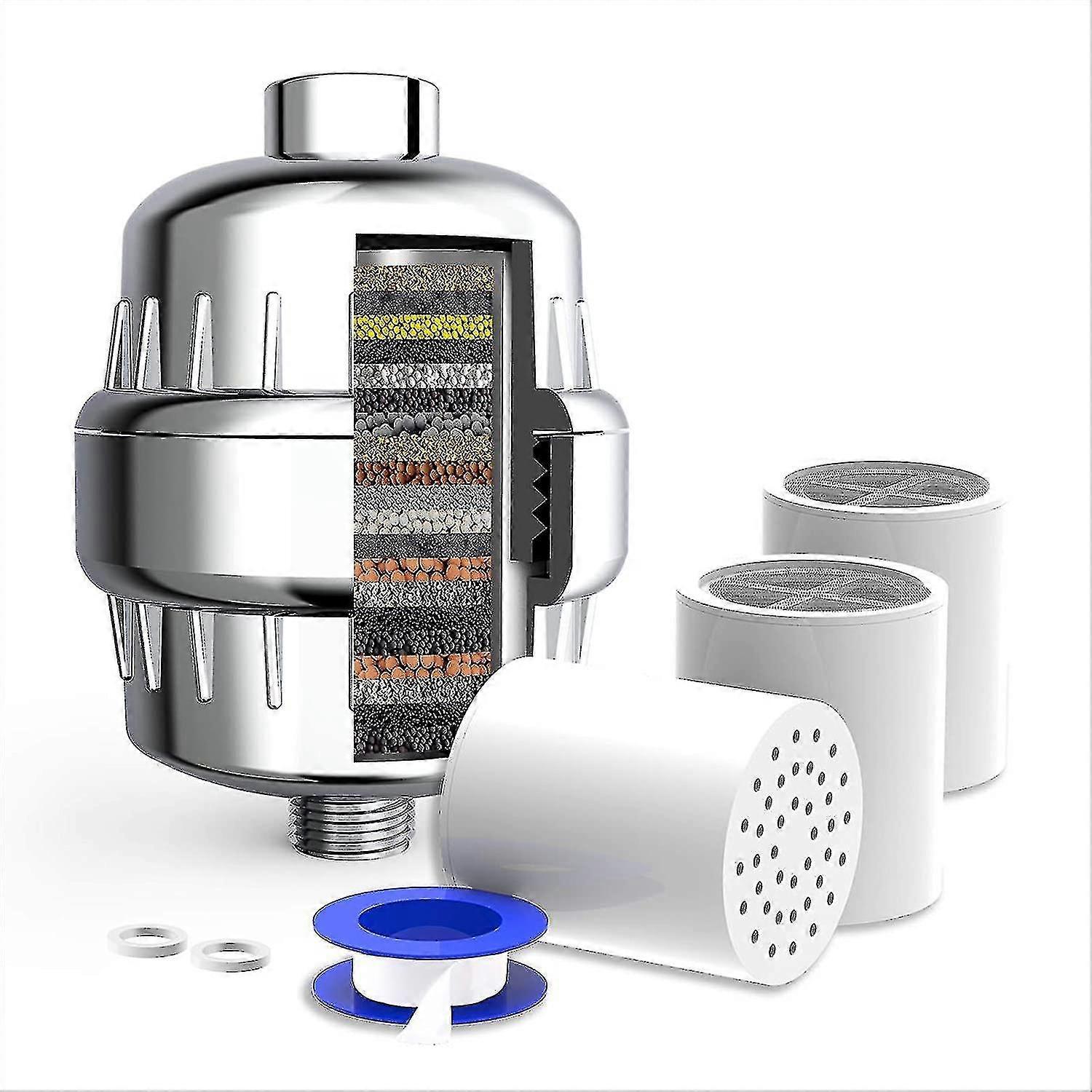 20-stage Shower Head Filter, Showerhead Filter Compatible Hard Water, High Output Shower Water Filter With 3 Compatibleable Filter Cartridges Compatib