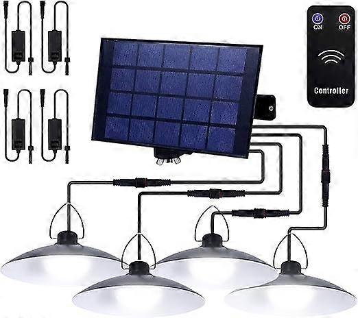 ضوء السقيفة الشمسية 4 رؤساء ، ضوء قلادة الشمسية ضوء الأمن داخلي وخارجي IP65 مقاوم للماء ، ضوء قلادة الشرفة الشمسية ضوء الطاقة الشمسية التحكم عن بعد 