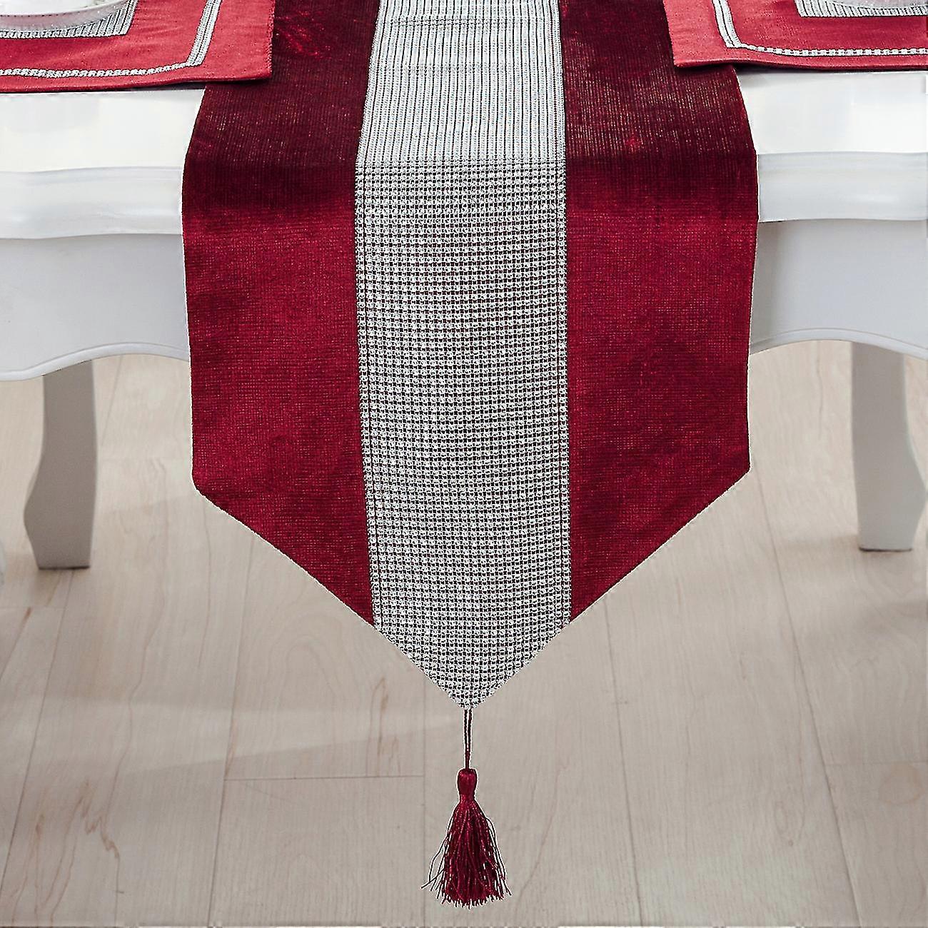 Sequin Rhinestone Diamond Table Runner (13" X 82", Red)