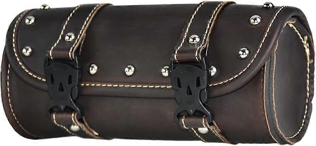 Tool Bag Front Fork Roll Storage Sissy Bar Barrel Bag PU Leather Deep Brown Universal
