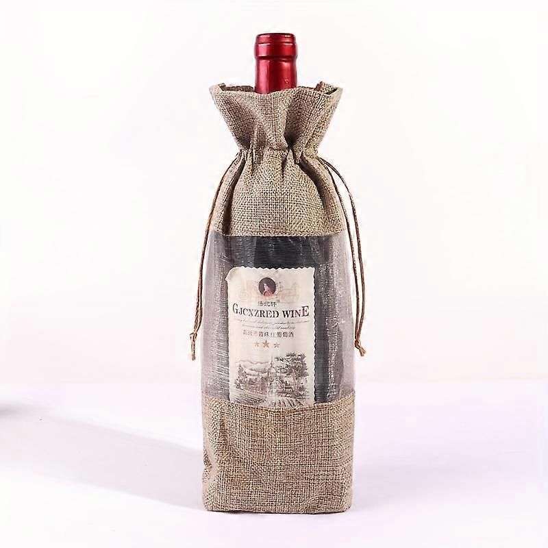 5pcs, Wine Bottle Bag, Bundle Mouth Creative Burlap Red Wine Packaging Bag, Burlap Gift Storage Bag, Travel Wine Travel Protector, Leak Proof Bottle T