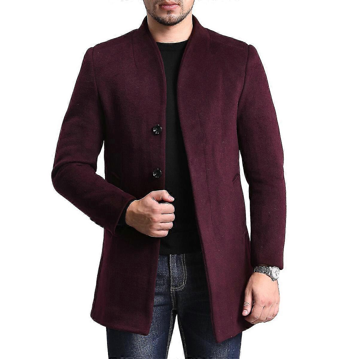 Allthemen Mens Winter Wool Single-breasted Three-button Mid-length Coat