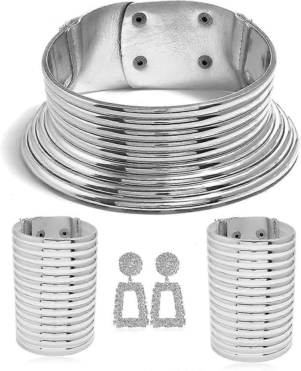 Afrikansk Vintage Statement Choker Harpiks Snap Halskjeder Bangle smykker Set