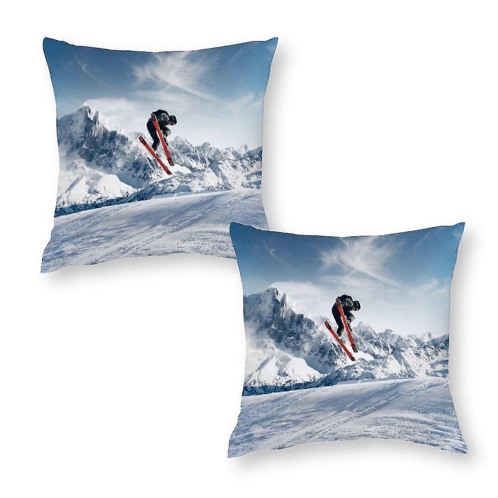 Person Skiing On Snowfield Print Pillow Case Set Of 2 Pcs