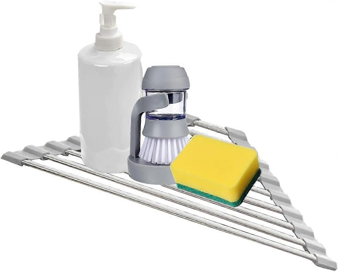 Anti-Rust Stainless Steel Caddy Sponge Holder, Multi-Function Roll-up Drying Rack for Sink Corner Kitchengray