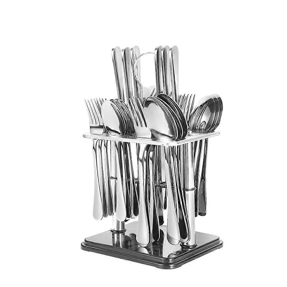 30pcs Cutlery Set Tableware Tableware Spoons Forks Knives with Holder Silver