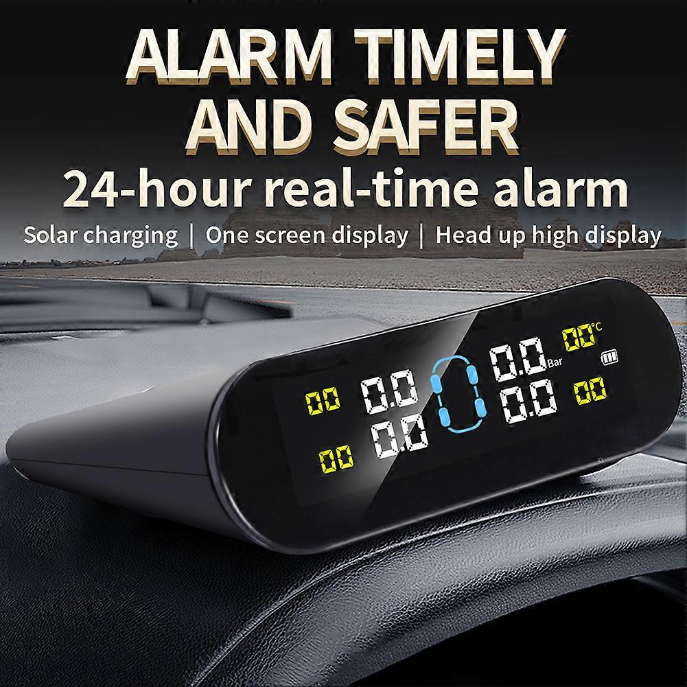 TPMS 4 Wheel Vehicle Sensors Tyre Pressure Monitor Solar Power&USB Charge Digital Vehicle Sensors Tire Pressure Monitor LCD Display Auto Security Alar