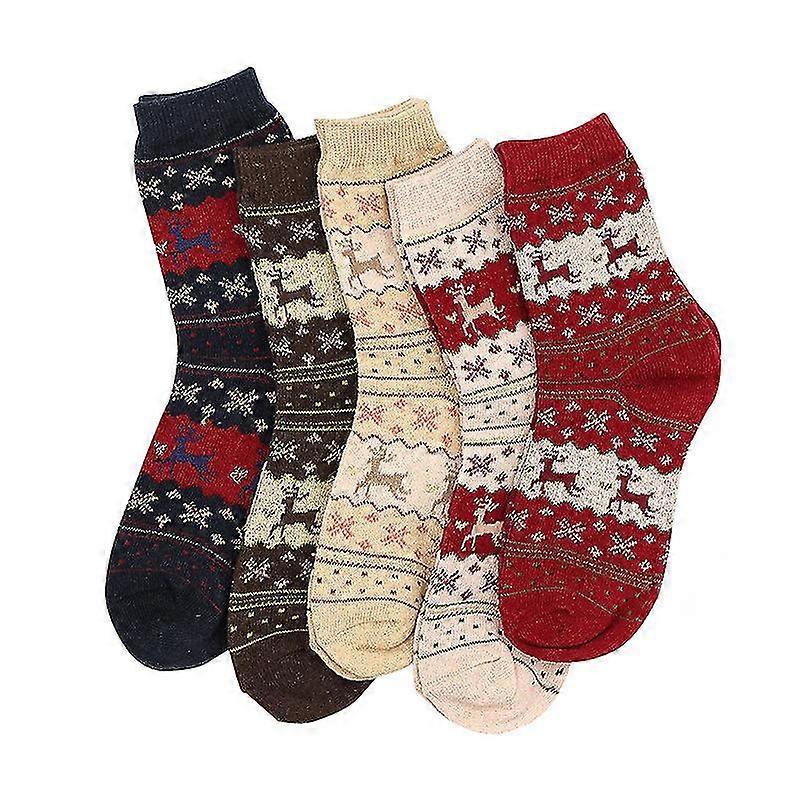 Winter Women's Warm Breathable Wool Socks Various Patterns 5 Pairs
