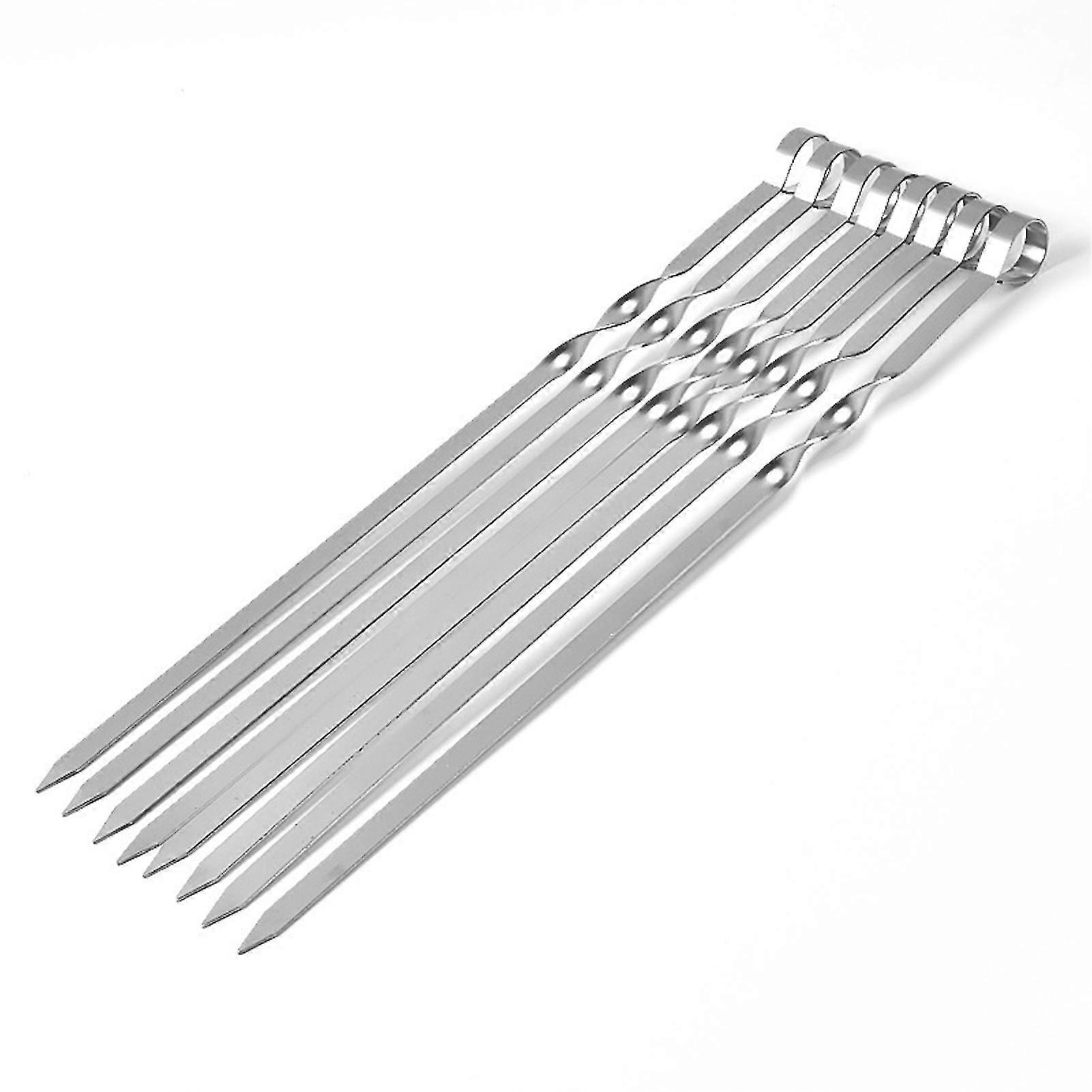 Unbrand 10pcs Stainless Steel Kebab Skewers 360 Rotatable Flat Skewers For Park Picnic Outdoor Activ