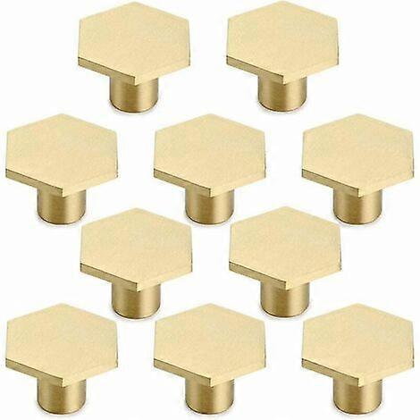 10pcs Solid Brass Hex Knobs, Cabinet Door Knobs Round Brass Knobs Furniture Knobs 30*21mm
