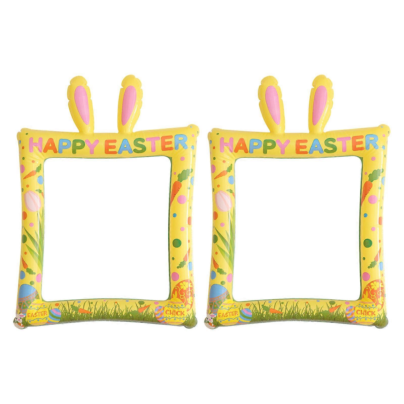 2pcs Interesting Photo Frame Inflatable Rabbit Pattern Photo Booth Prop Unique Party Selfie Supplies Decoration for Easter Party