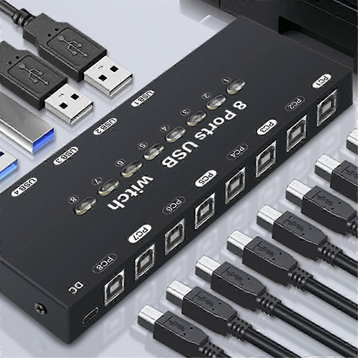 8 in 4 ut USB KVM-switch USB KVM-switch för Windows 10-dator PC-tangentbord mus skrivare dela kontroller