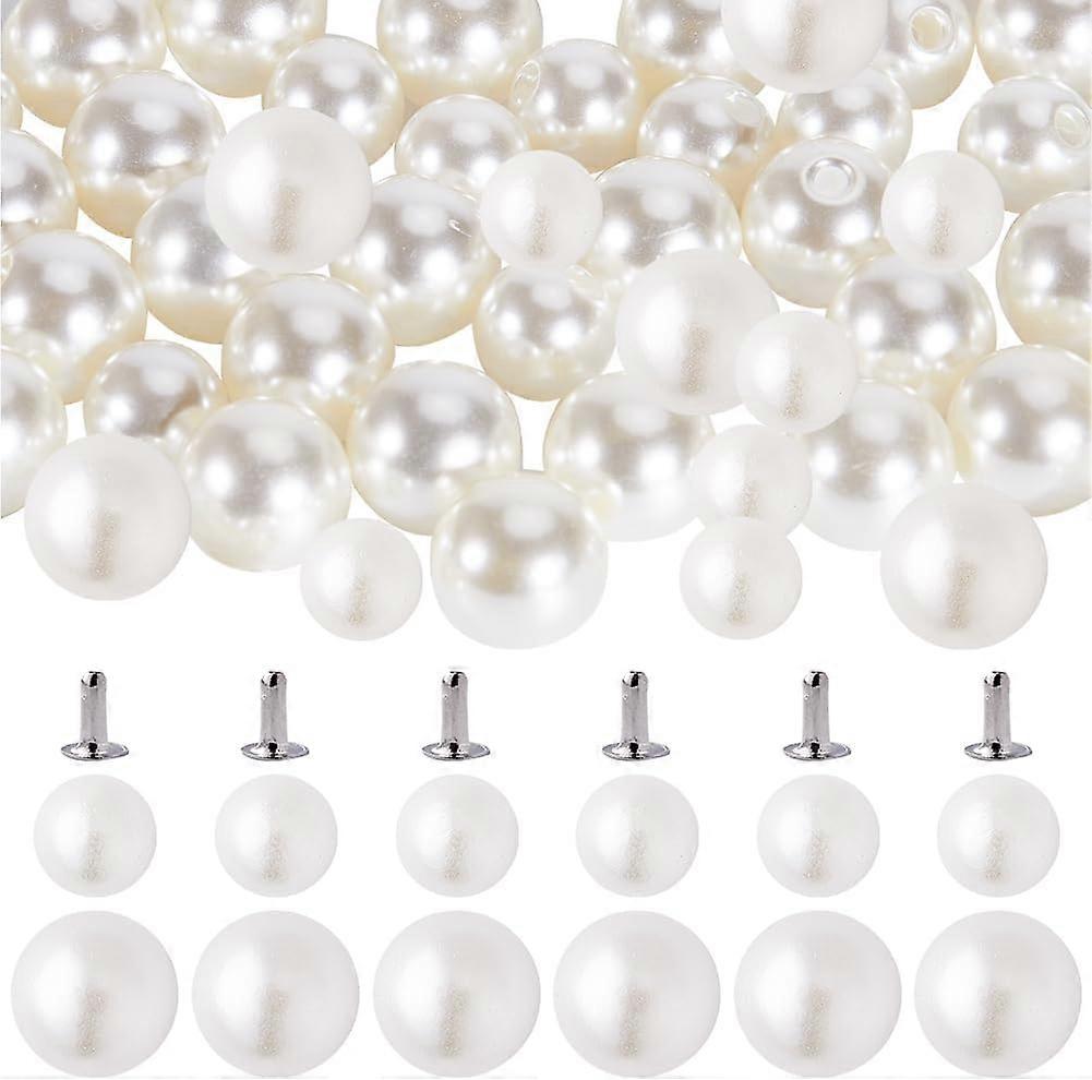 DIY 1 Box 200 Set 2 Sizes Plastic Pearl Buttons White Pearls Rivets Studs Round Plastic Stud with Pins Kit for Clothing Hat Bags Shoe Embellishments D