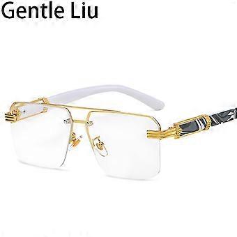Unisex Rimless Metal Square Eyeglasses – Gold Frame With Clear UV400 Lenses – Designer Style For Men & Women