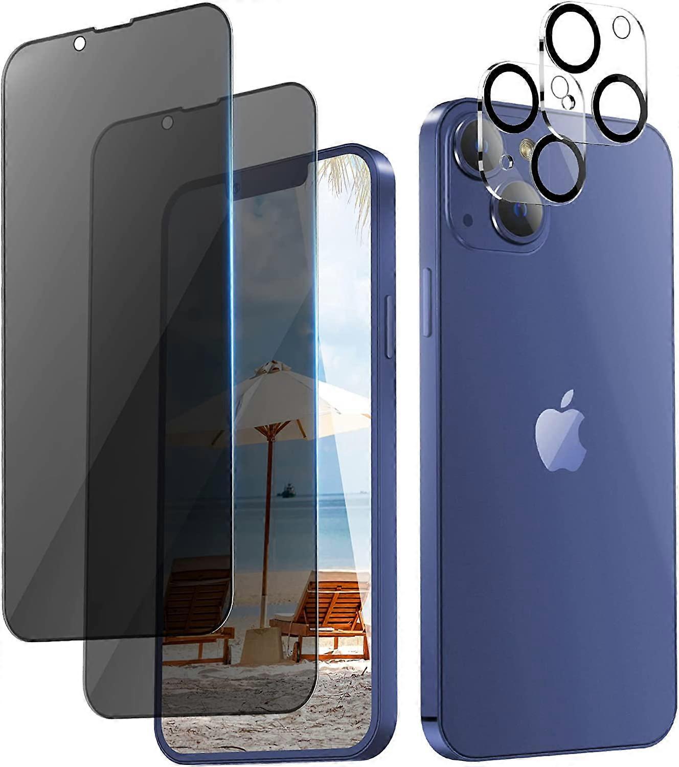 [2+2 pack]Privacy Glass Screen Protector for iPhone 13, Camera Lens Protector