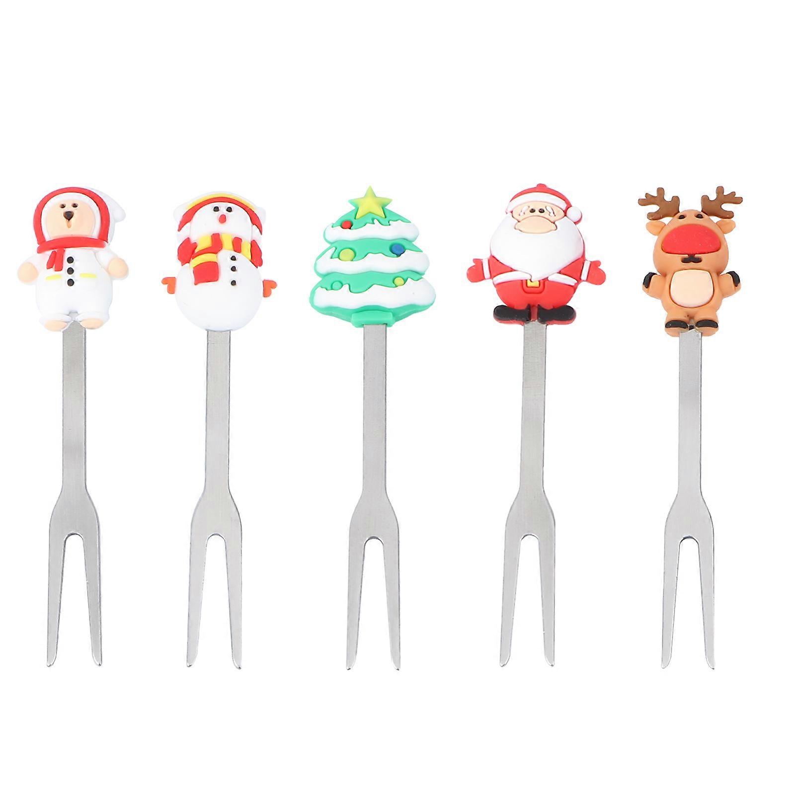 6 Pcs Stainless Steel Fruit Fork Christmas Style Fork Practical Food Pick