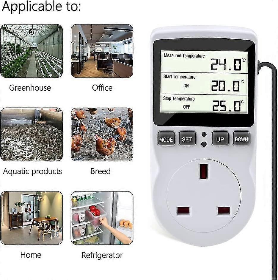 Digital Temperature Controller, Thermostat Outlet Socket, 230 V Digital Thermostat Outlet Plug With Temp Sensor, Temperature Switch Heating Cooling Ti