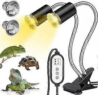 Tortoise Heat Lamp, 2 UVA UVB Heat Bulb (E27 50W), Reptile Heat Lamp, Basking Lamp for Tortoise with 360 Adjustable Holder Clip Metal Gooseneck for Aq