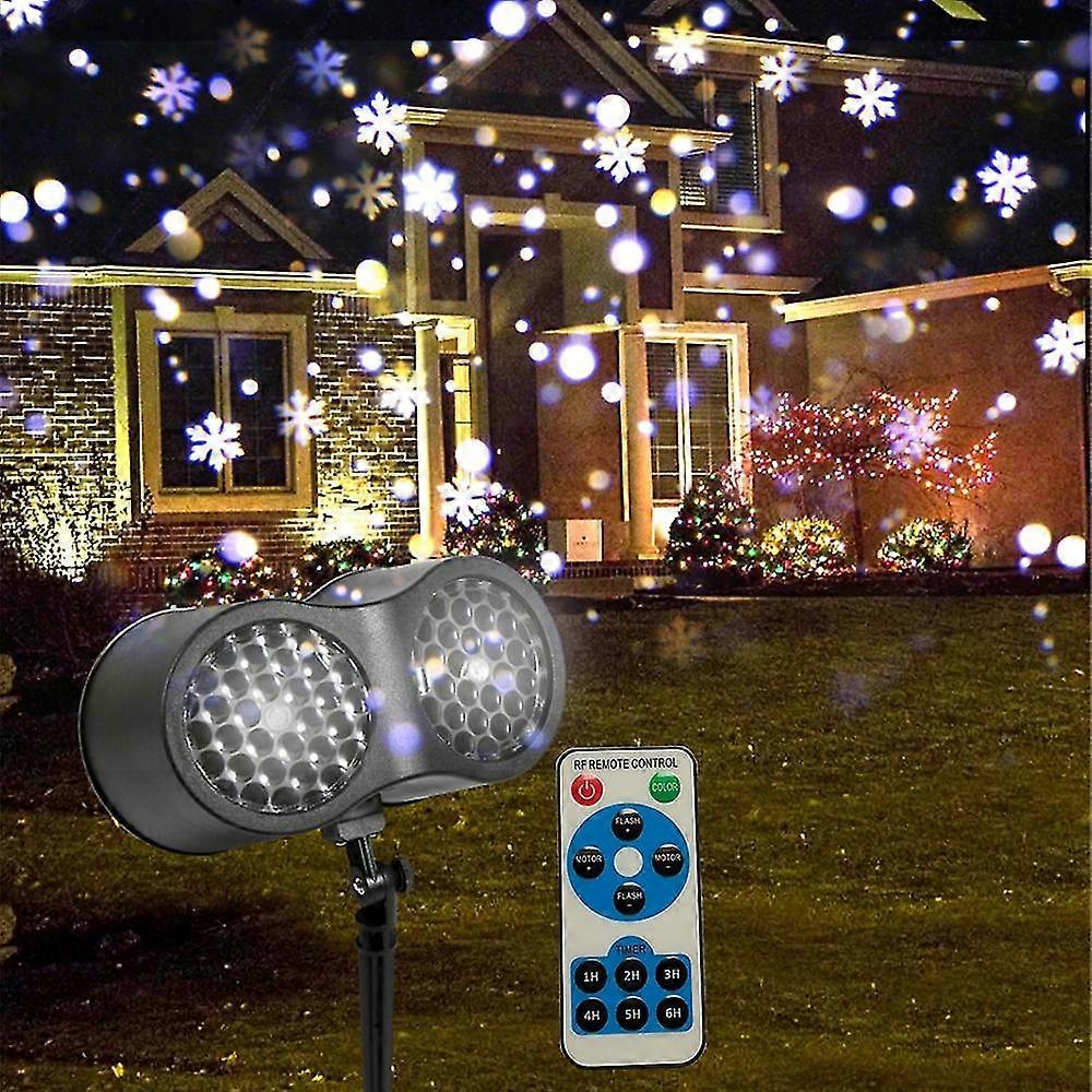 Remote Control Christmas Snowflake Projector Light 2-in-1 Rotating Snow Flurries Laser Projection Lamp For Room Garden Deacor