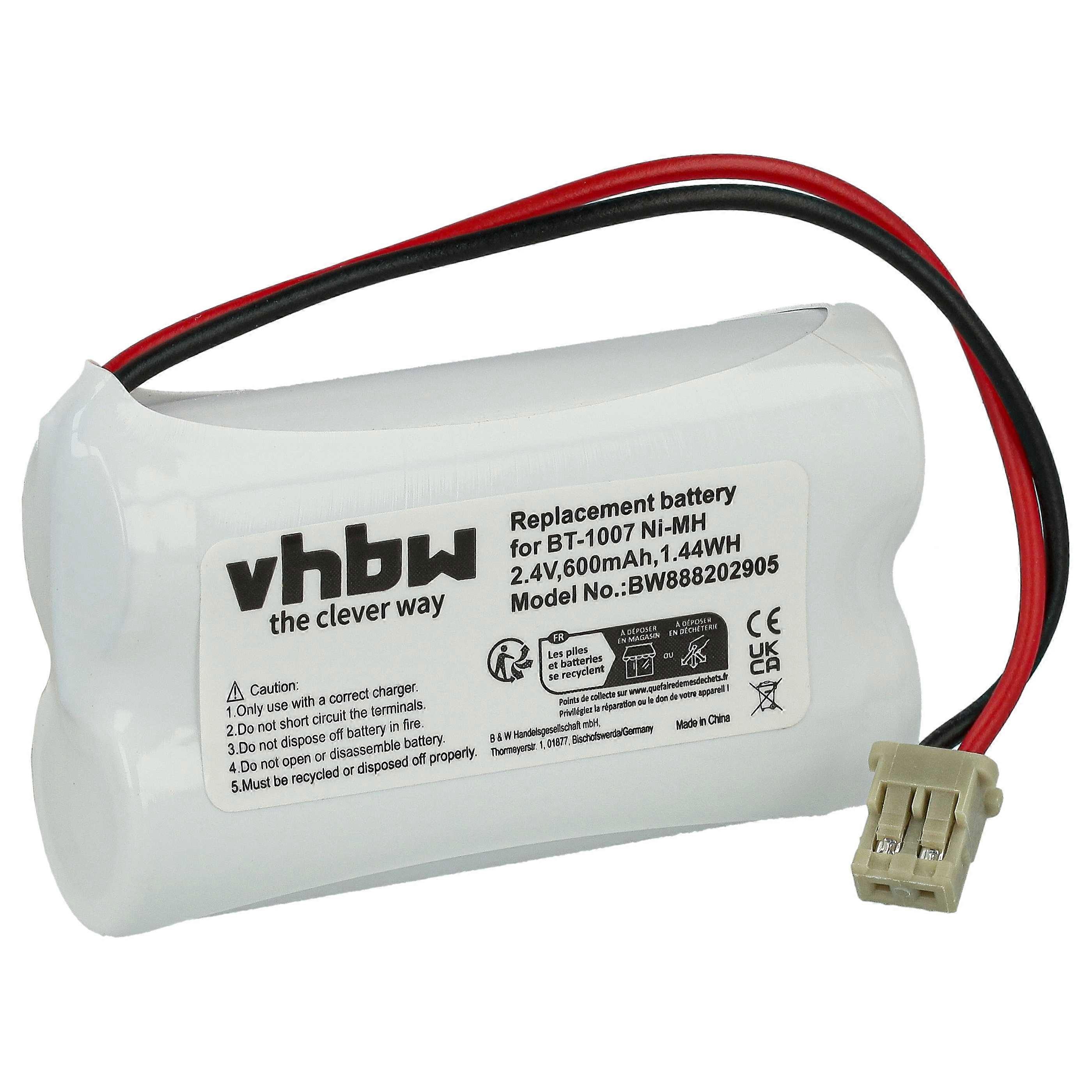 vhbw 电池兼容 Radio Shack 43-3534， 43-3541， 43-3542， 43-3543， 23-9096， 23-960， 43-3533 无线固定电话（600mAh， 2.4V， NiMH）