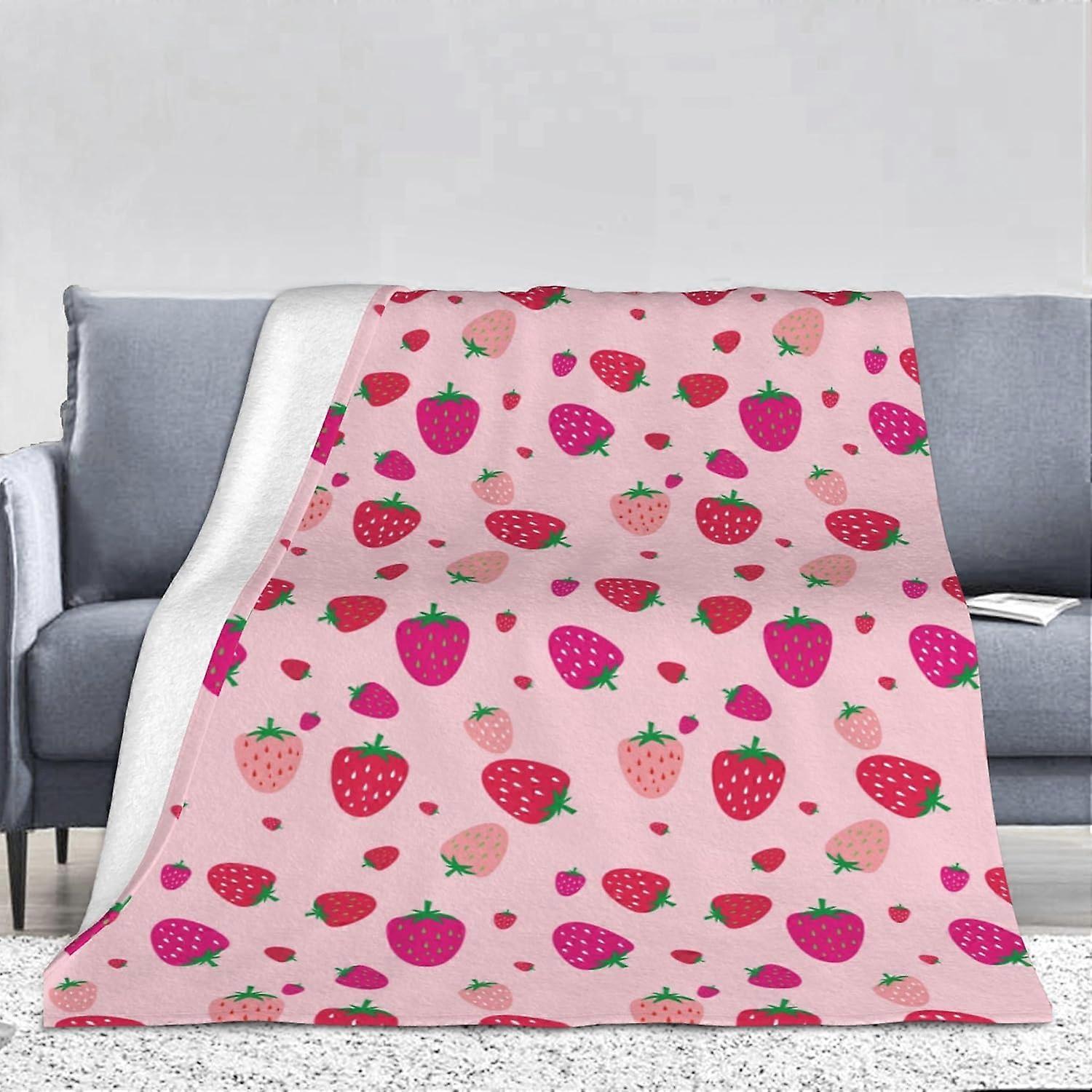 Strawberry Throw Blanket for Kids Soft Warm Cozy Fleece Flannel Throw Blanket Pink Strawberry Lightweight Blanket for Sofa Bed Couch Traveling Camping