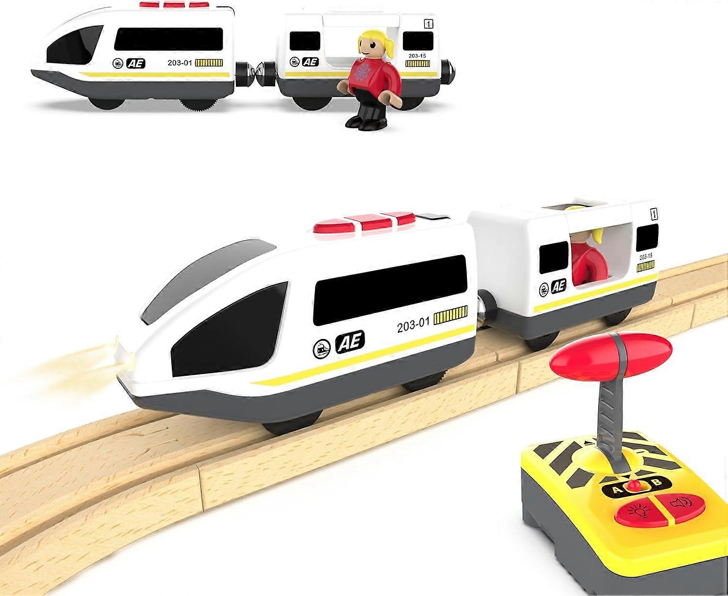 Motorized Train for Wooden Track, Remote Control Train with Magnetic Connection, for Toddlers, Compatible with Thomas, Brio , White