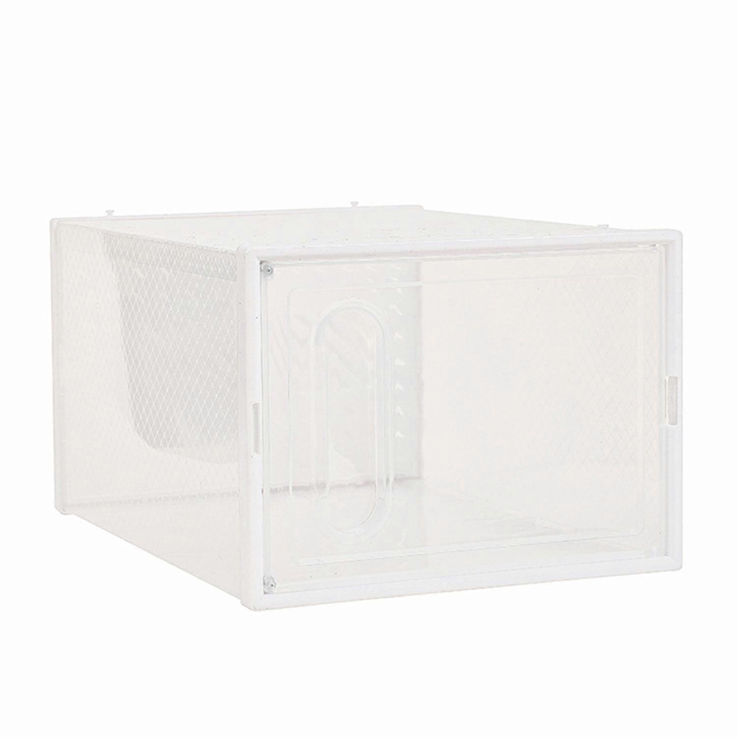 Shoe Storage Box Transparent Visible Square Shape Stackable Large Space Store Shoes Hollow Out Back
