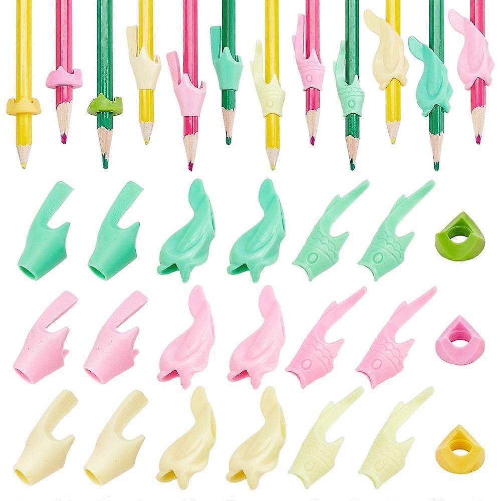 60Pcs 12 Style Polyethylene/Silicone Pencil Grips for Kids Grip Posture Correction Tool Mixed Shape Mixed Color 16x8mm 5pcs/color