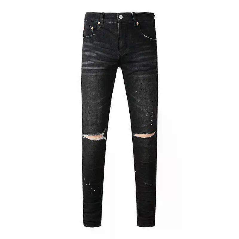 2024 Νέο κατεστραμμένο Scratch Hole Ανδρικό High Street Slim Fit Skinny Γαλάζιο τζιν παντελόνι τζιν