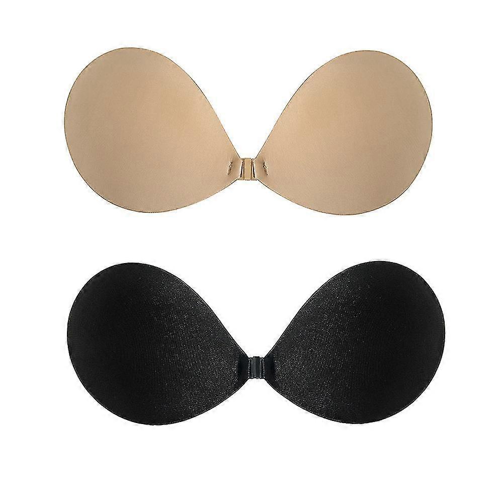 2 Pairs Sticky Bras Adhesive Bra Strapless Bra Invisible Bra For Women Teen Girls, Black+beige