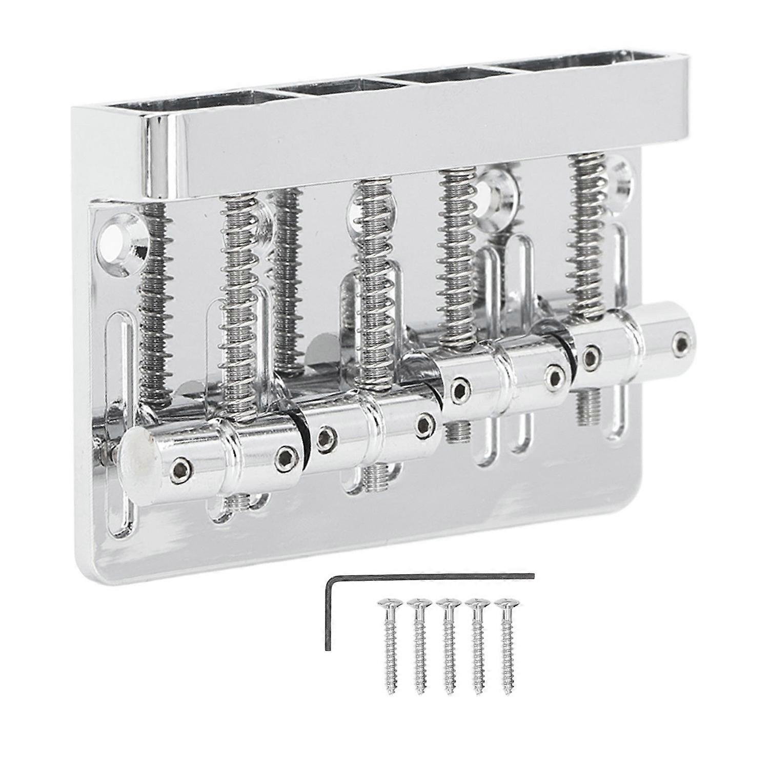 Electric Bass Bridge Tailpiece 4 String Fixed Saddle with Thickened Base Plate Hex Wrench Silver 