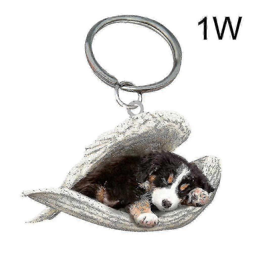 Ornement suspendu porte-clé mignon ange endormi chien aile pendentif chien cadeau