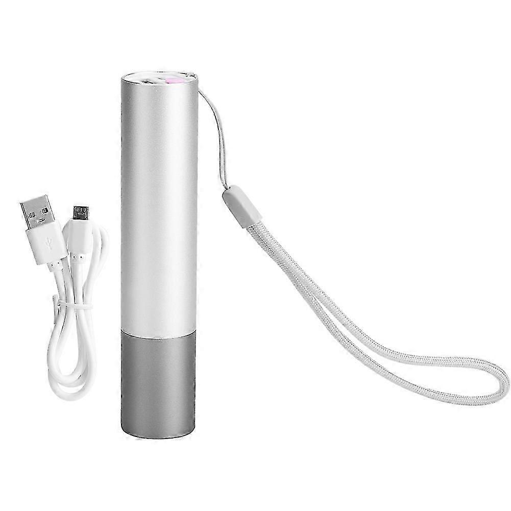 Portable Handheld LED Flashlight Built-in Battery USB Charging Emergency Torch (silver)