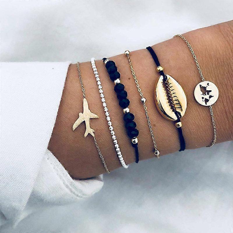 Women Boho Geometric Chain Bracelets Set On Hand For Female Crystal Moon Butterfly Leaves Charm Bangle Bohemia Jewelry Gift