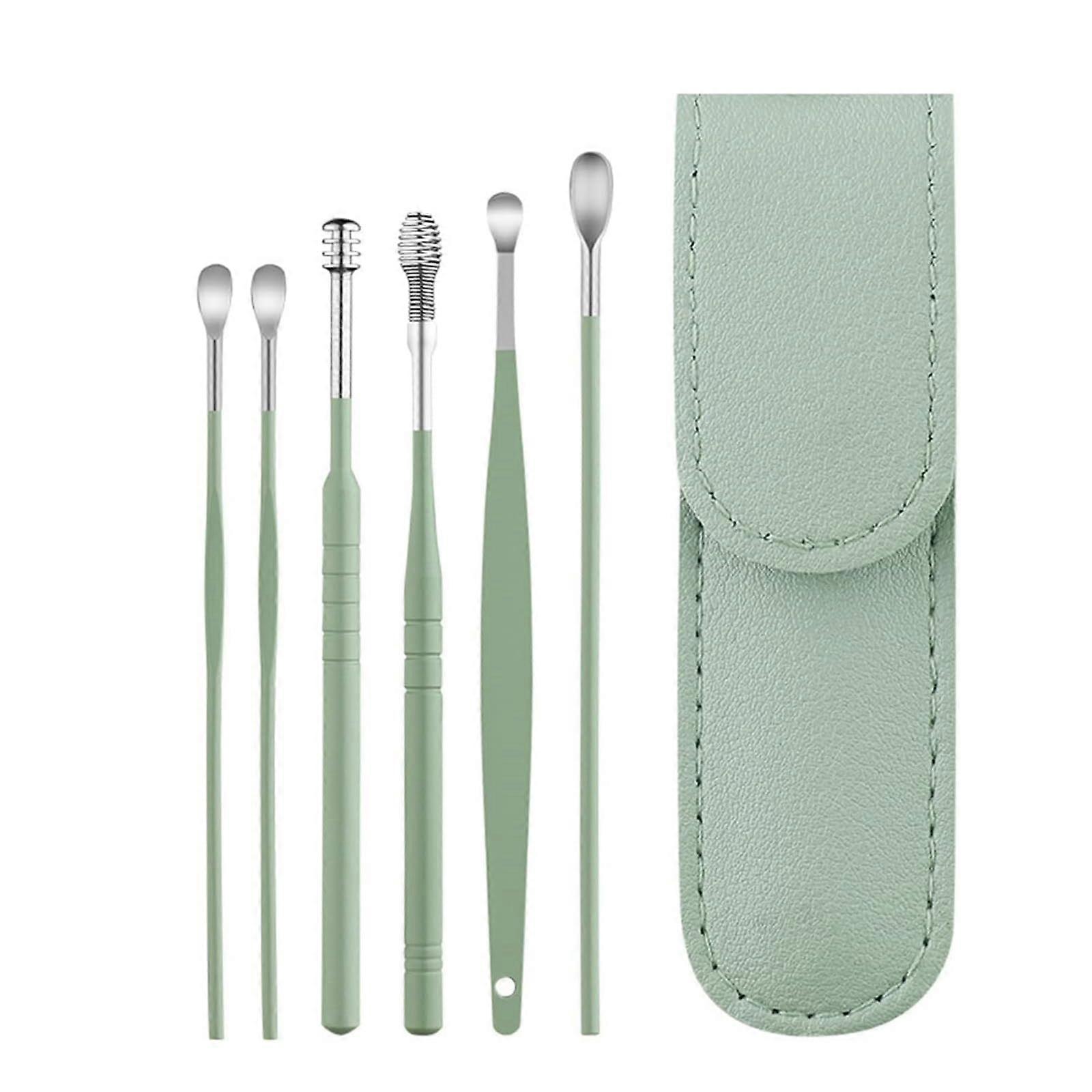 Six-Piece Professional Earwax Cleaning Tool Set with Stainless Steel Instruments, Ergonomic Design, and Portable Case