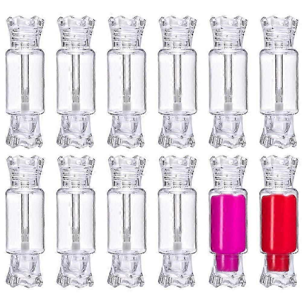 12-Pack Empty Lip Gloss Tube Candy Shaped Plastic Lipstick Containers Refillable, Clear