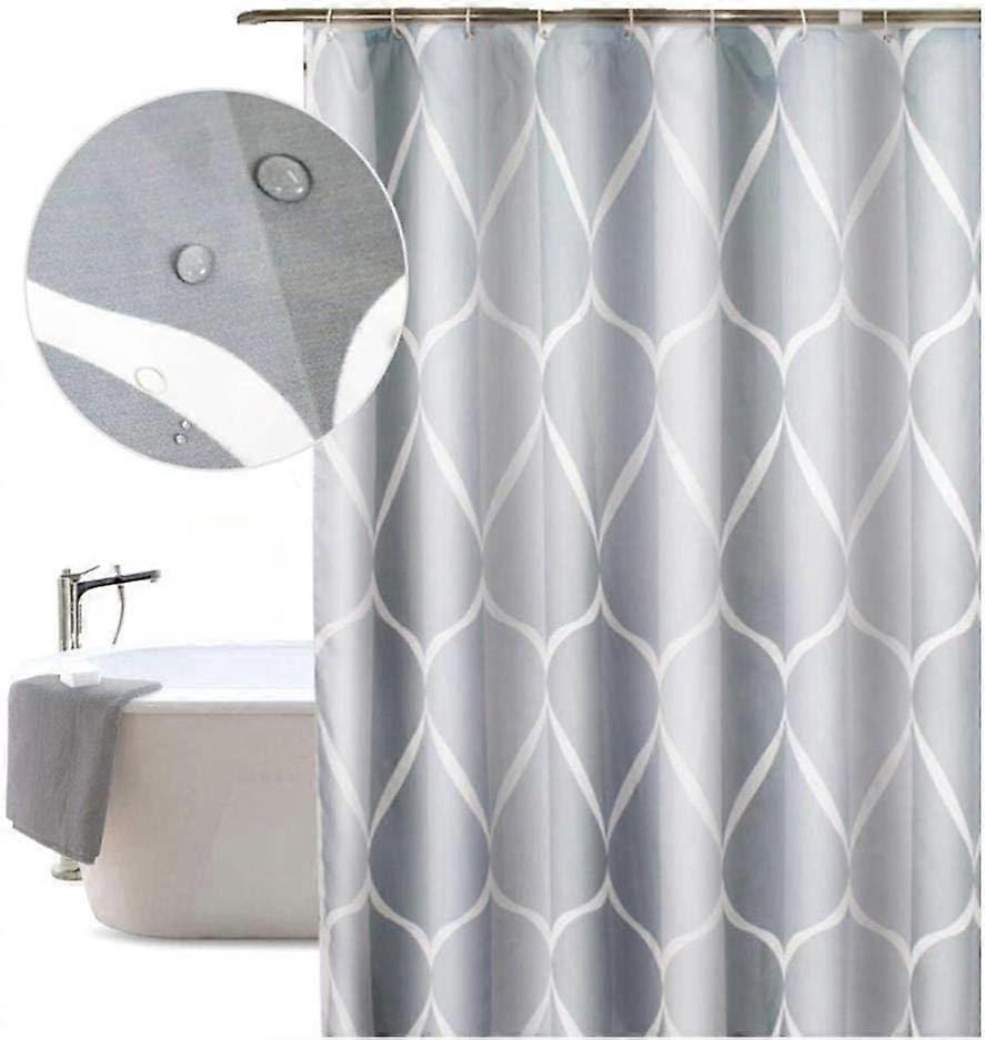 Waterproof Gray Shower Curtain, Heavy Duty Polyester Fabric with Geometric Ogee Pattern for Privacy Protection, 80x200CM
