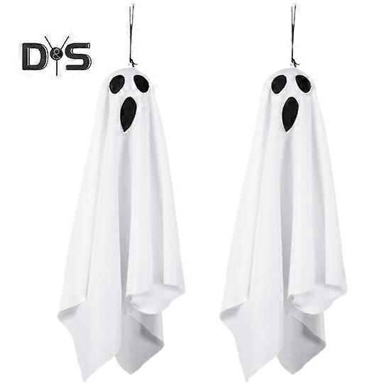 2 Packs Halloween Decorations Outdoor Spooky Hanging Ghost Signs with Light Battery Operated Front Door Decor for Party Yard