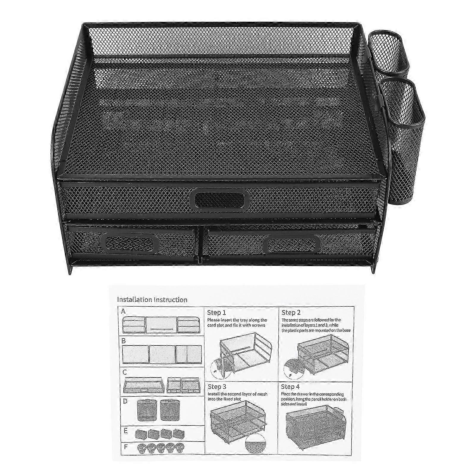 3 Tier Mesh Desk Organizer Foldable Multifunctional Metal Desk Organizer for Study Office Dormitory