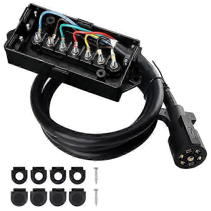 7 Way Plug Inline Trailer Cord & 7 Gang Junction Box, 6 Feet Connector Cable Wiring Harness for RV