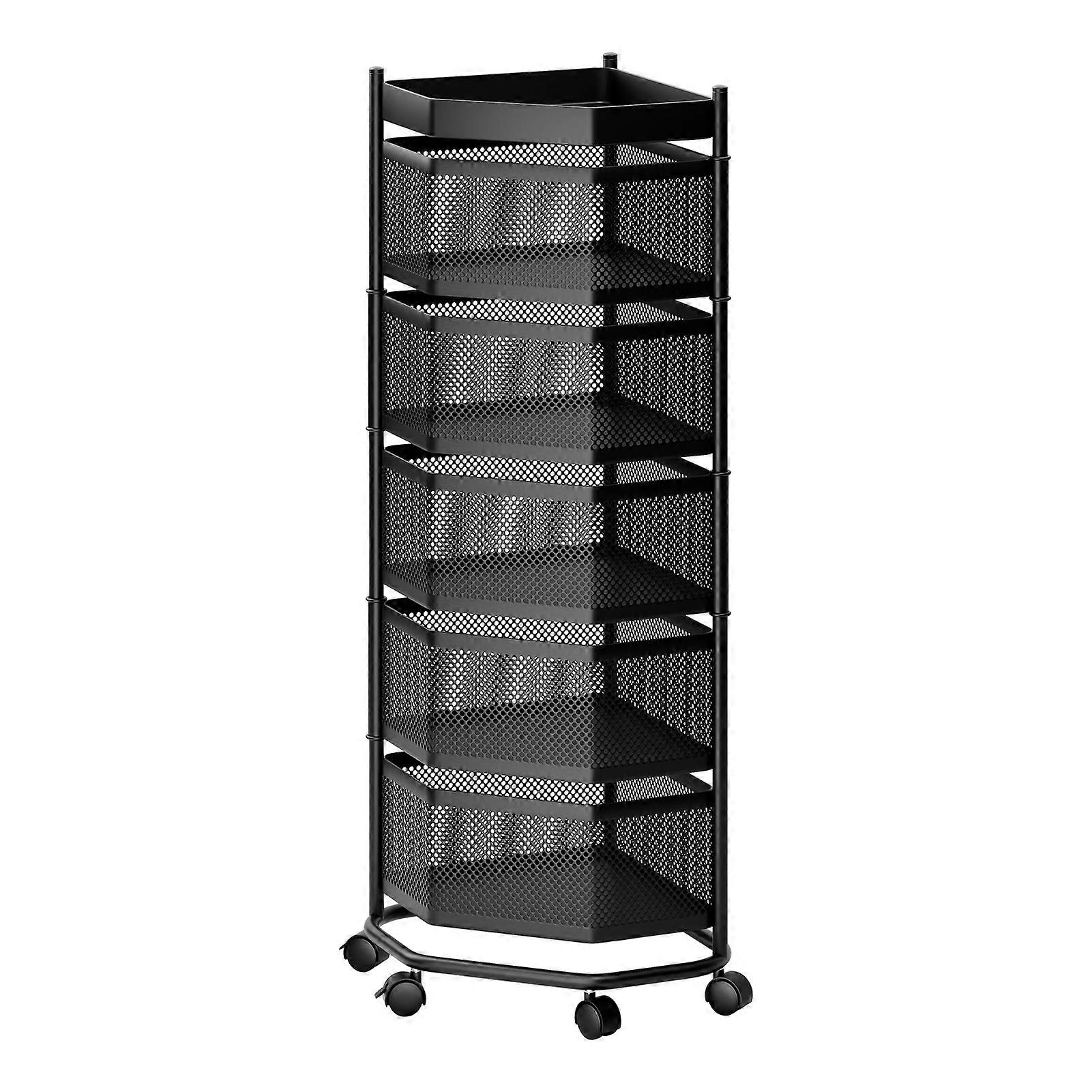 Rotating Fruit Vegetable Basket, 5-Tier Storage Rack, Kitchen Organizer with Wheels