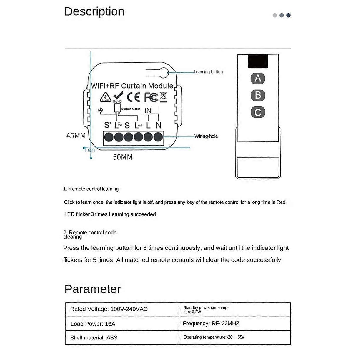 Tuya WiFi Smart Curtain Switch Blinds Shutter Motor RF433.92MHZ
