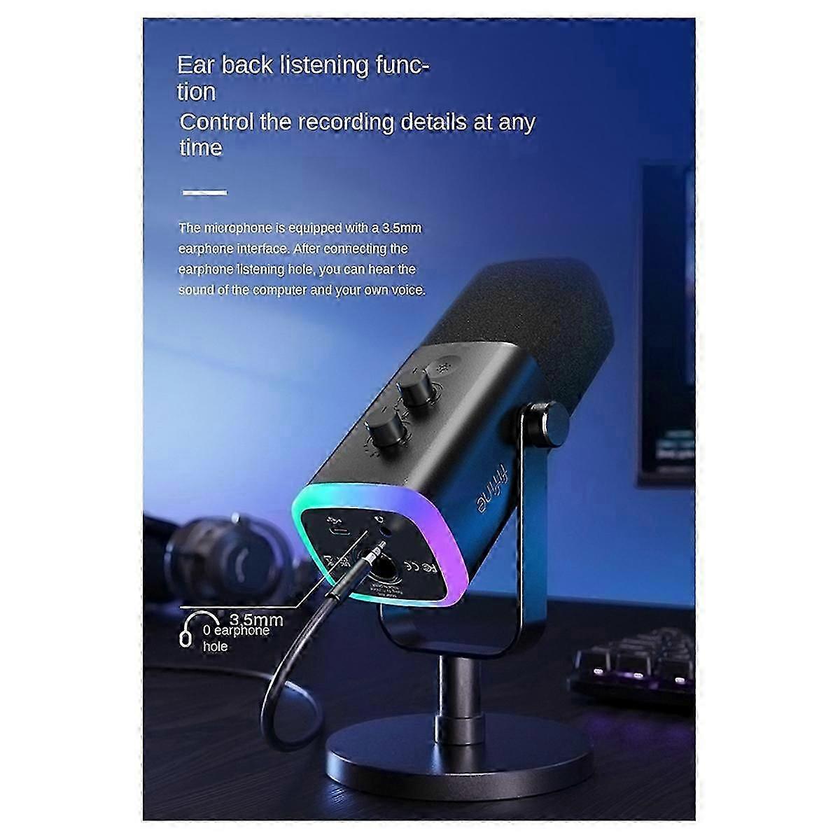 AM8 Dynamic Microphone with RGB Control/Headphone Jack/Mute,MIC for PC Gaming Recording Streaming