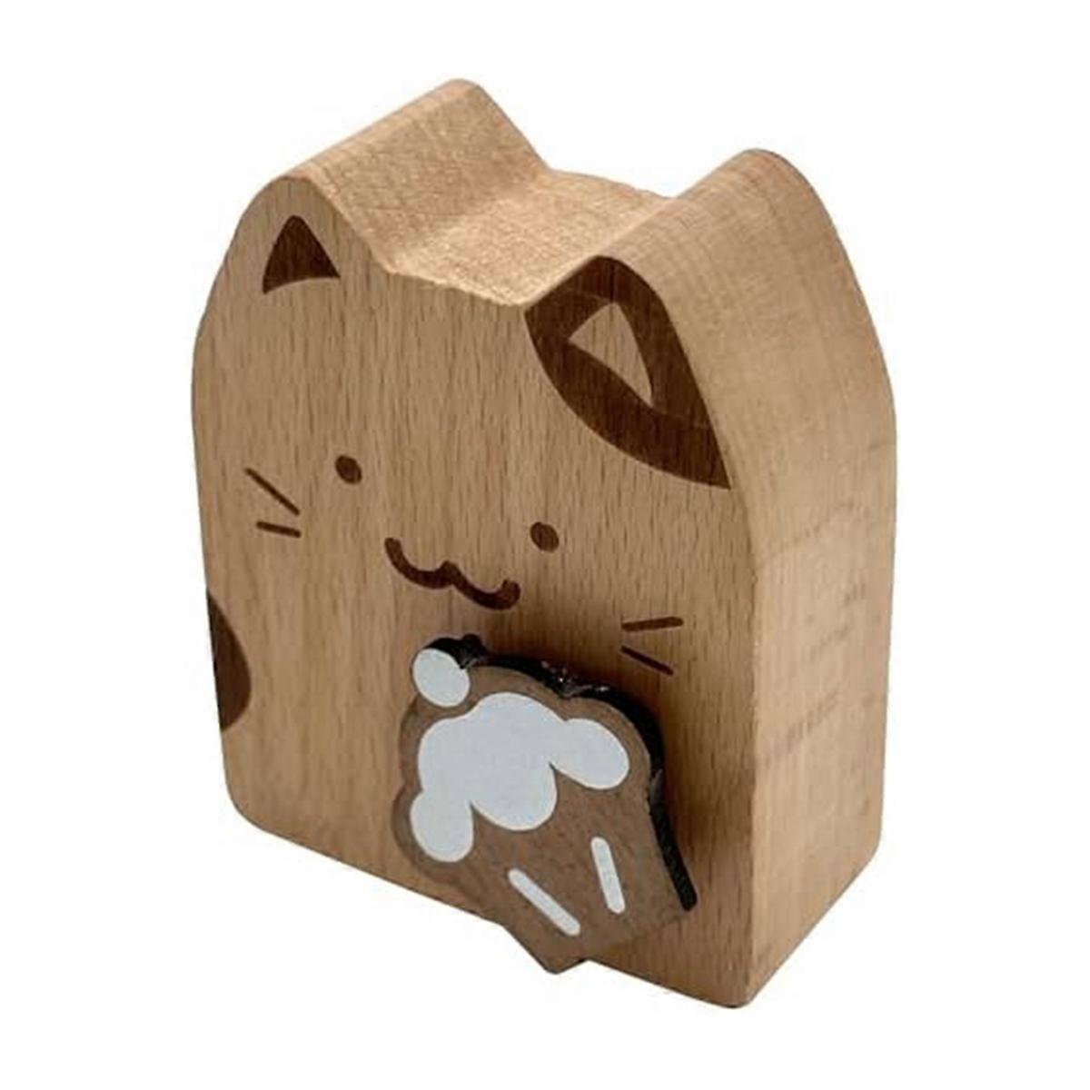Wood Cat Wind Up Music Box, Rotating Mechanism Movement Musical D