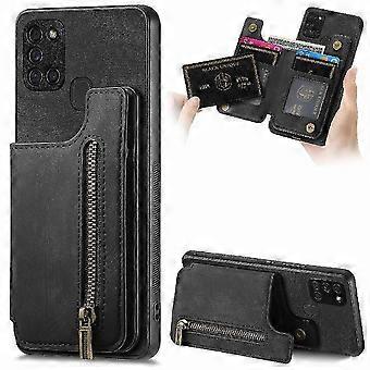 Hülle für Samsung Galaxy A21s Faltbare Rückseite Vintage Reißverschluss Brieftasche Stand Funktion