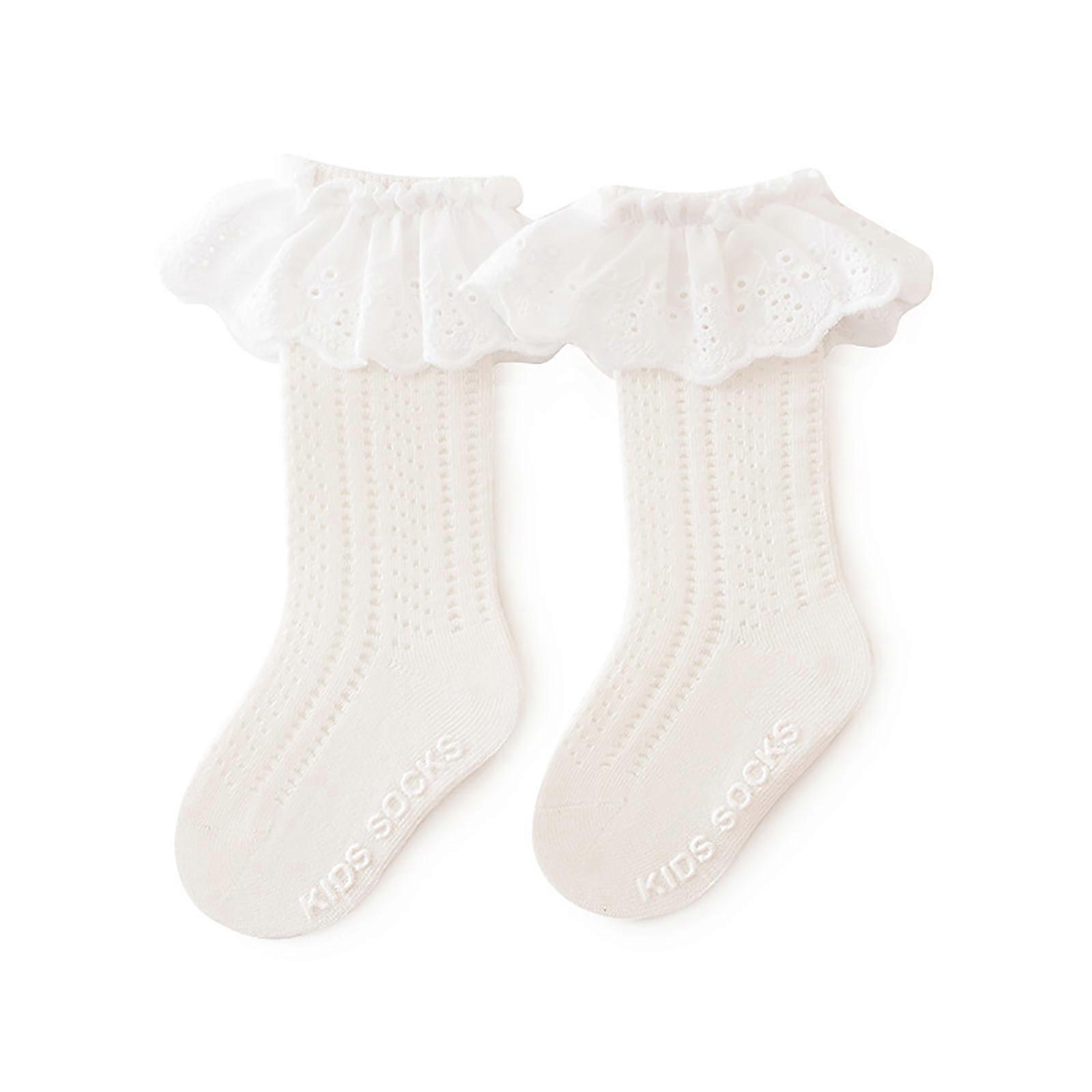 1 Par de Calcetines de Bebé Verano Primavera Niñas Calcetines de Tubo Medio de Algodón Fino Suave y Transpirable Calcetines de Piso Deshuesados Blanco M